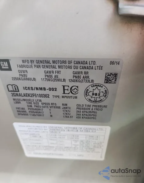 2015 Chevrolet Equinox Ls from USA, damaged, VIN 2GNALAEK2F6100362